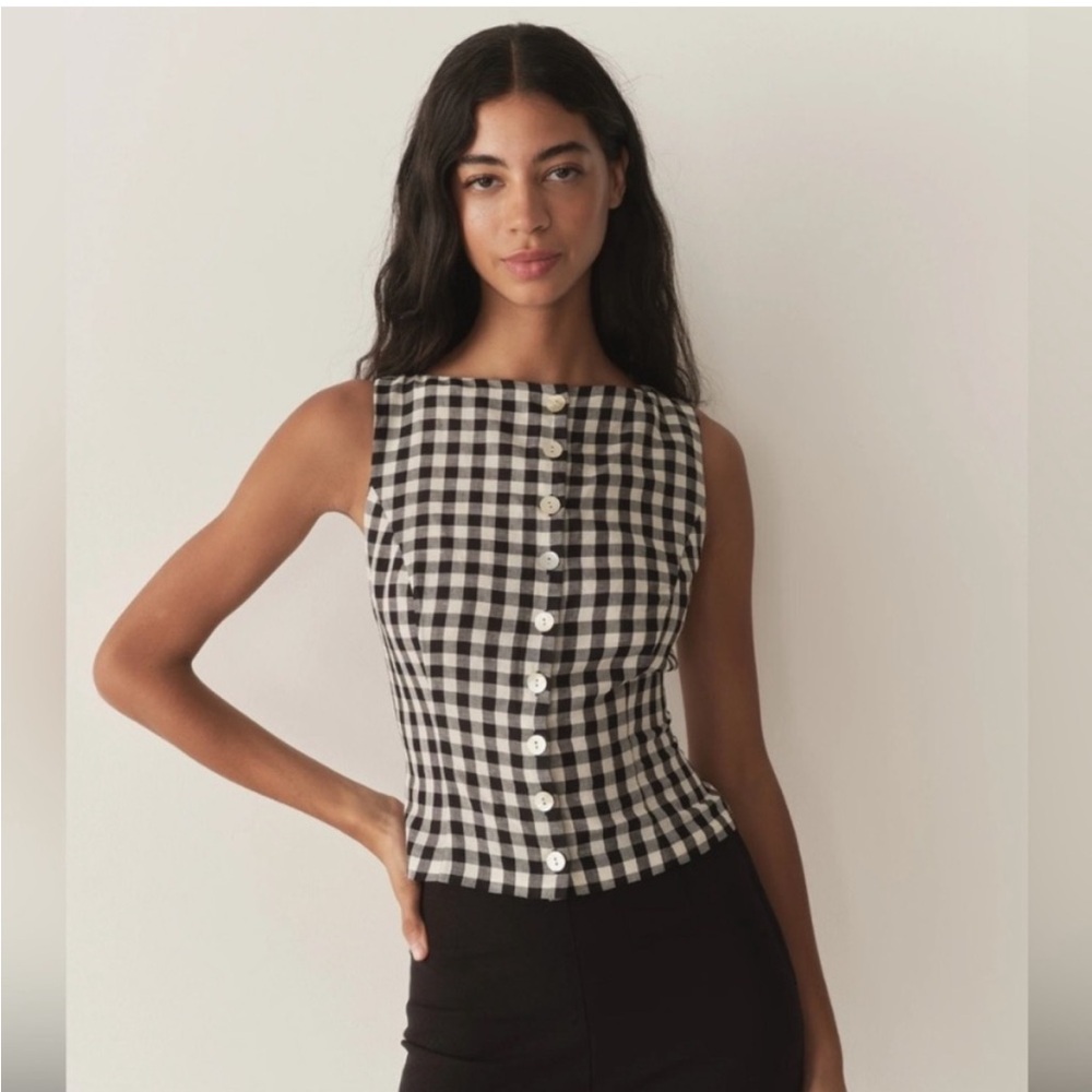 PRICE IS FIRM. Doen Hayden linen top Marilyn gingham black and white